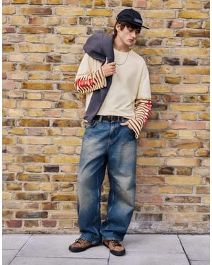 Pull&Bear Stwd t-shirt mit doppelten ärmeln - Blau