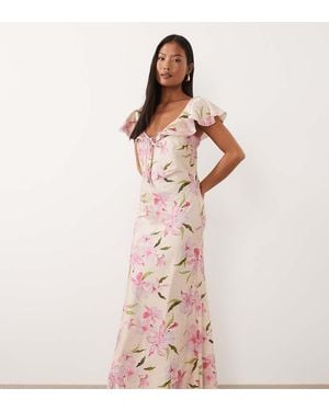 Vero Moda Flutter Sleeve Satin Maxi Dress - Pink