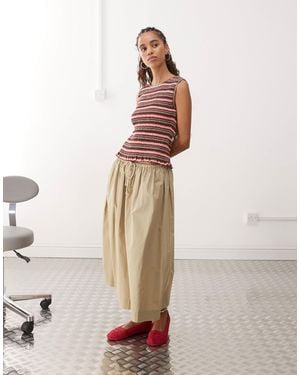 Monki Smock Shirred Sleeveless Tank With Frill Edge - Natural