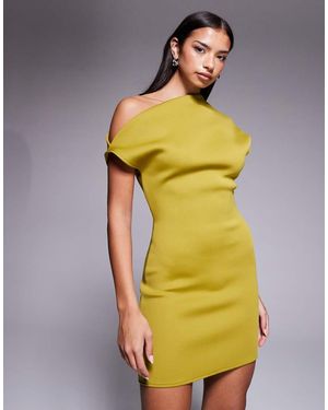 ASOS Off-shoulder Mini Dress With Ruched Back Detail - Yellow