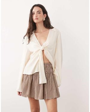 New Look Geruite Minirok Met Gesmokt Paneel En Gingham Ruit - Naturel