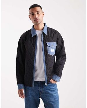 HUGO Ebey Denim Trim Quilted Relaxed Fit Shirt Jacket - Blue