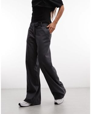 Monki Mid Waist Wide Leg Tailored Pants - Gray