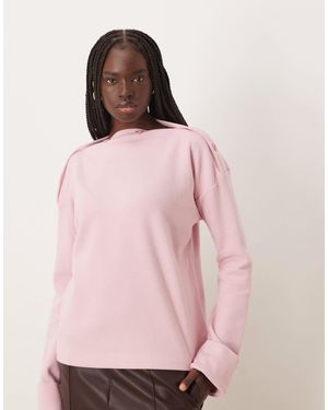 ASOS Supersoft Button Detail Boat Neck Long Sleeve Sweater - Pink