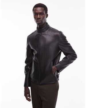 Mango Faux Leather Collarless Jacket - Black