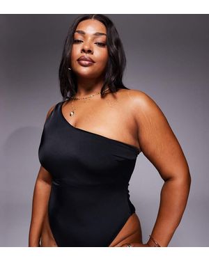 ASOS Asos Design Curve Revenge Athens Sculpting One Shoulder Swimsuit - Black
