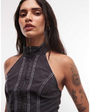 Weekday Top All'Americana Con Cuciture A Contrasto E Dettaglio Con Doppia Zip - Nero