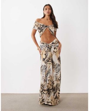ASOS Maxi Rok Van Mesh Met Print En Aangerimpelde Taille - Wit