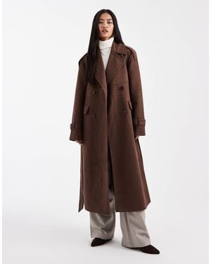 4th & Reckless Trench-coat mi-long à ceinture et double boutonnage en imitation daim - marron
