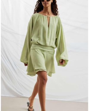 NA-KD Keyhole Long Sleeve Mini Dress - Green