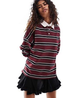 Minga London Striped Relaxed Rugby Polo Shirt-purple - Red