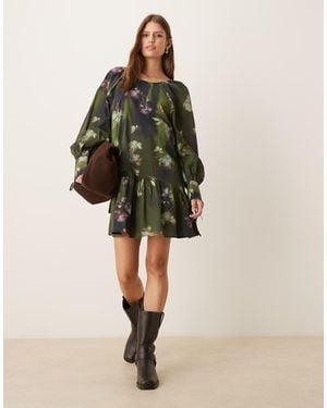 ASOS Smock Mini Dress With Tie Back Detail - Green