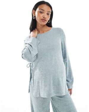 Mama.licious Mamalicious Slubby Knit Split Side Top Co-ord - Blue