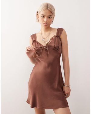 Reclaimed (vintage) Satin Mini Dress With Lace Trims - Brown