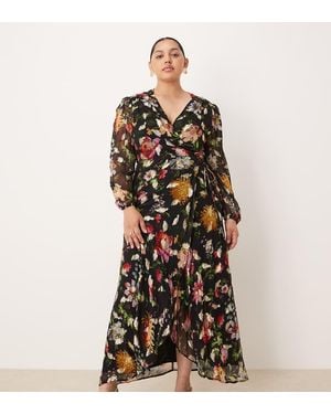 Hope & Ivy Plus Wrap Front Maxi Dress - Black