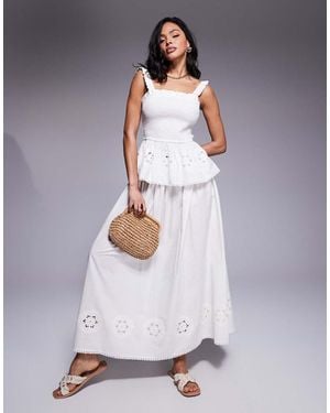 ASOS Angie Cotton Poplin Broderie Beach Maxi Skirt - Grey