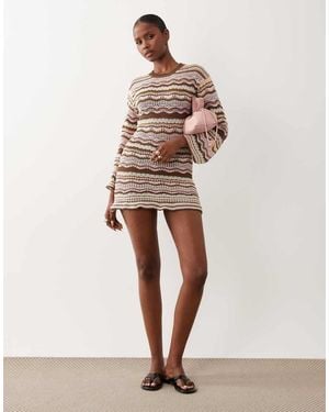 Kiwi & Co Walking On Sunshine Crochet Flare Sleeve Mini Beach Dress - Natural