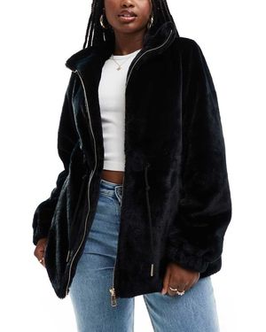 South Beach Chaqueta Negra Con Lazada En La Cintura De Piel Sintética De - Negro