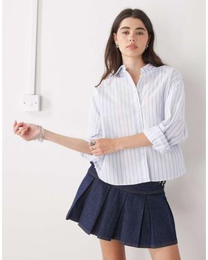 Weekday Camisa Blanca Y Azul A Rayas De Corte Cuadrado De -Blanco