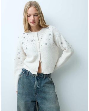 Miss Selfridge Embellished Button Through Pocket Detail Cardigan - White