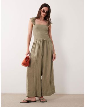 ASOS Double Cloth Wide Leg Jumpsuit - Natural