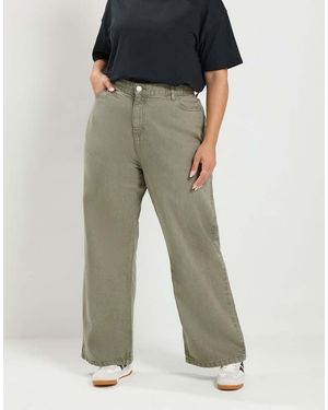 Yours Clothing Washed Wide Leg Jeans - Green