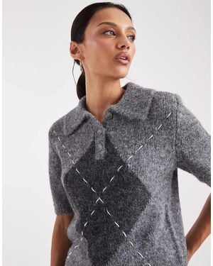 Vero Moda Polo Con Detalle De Rombos Y Pespuntes De Punto De - Gris