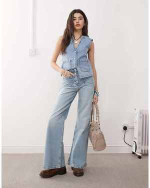 Reclaimed (vintage) Denim 70s Palazzo Jeans With Patch Pockets And Button Fly Detail - Blue