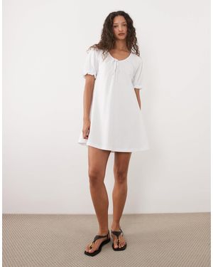ASOS Swing Baby Doll Mini Dress With Puff Sleeve - White