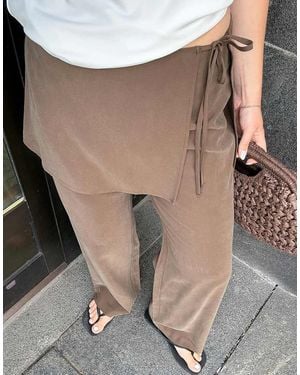 NA-KD Skirt Detail Wide Leg Trouser - Natural