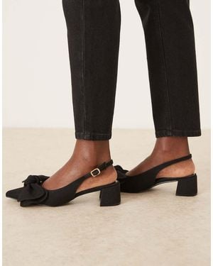 ASOS Symbol Bow Slingback Mid Block Heeled Shoes - Black
