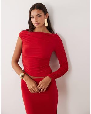 ASOS Co-Ord Asymmetric Slinky Draped Top - Red