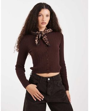 Cotton On Cotton Crew Neck Cardigan - Brown