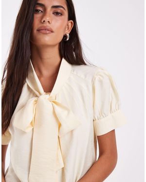 ASOS Bow Blouse With Puff Ball Sleeve - Natural