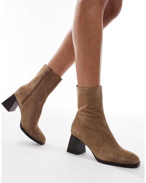 Stradivarius Heeled Leather Ankle Boot - Brown