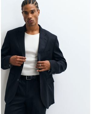Mango Amalfi Slim Fit Linen Blend Suit Blazer - Blue