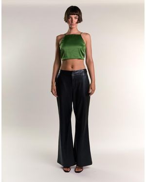 NARRATED Satin Back Tie Crop Top - Green