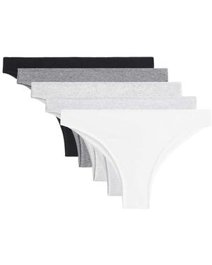 Oysho 5 Rib Cotton Blend Brazilian Briefs - White