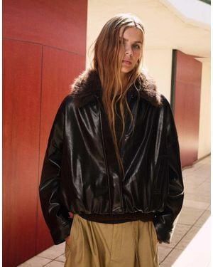 Pull&Bear Giacca Effetto Pelle Con Colletto - Nero
