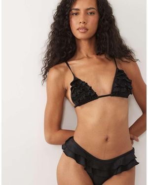ASOS Kiki Frill Triangle Bikini Top - Brown