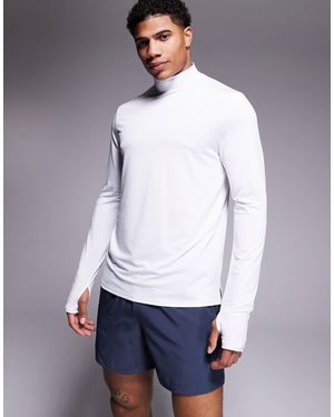 4505 Regular Fit Quick Dry Long Sleeve Running T-shirt With Mock Neck - White