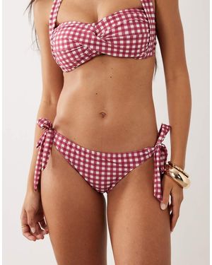 Brave Soul Slip Bikini E Bianco A Quadretti Con Fiocco E Laccetti Laterali - Rosso