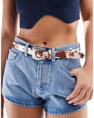 Pieces Faux Hair Western Buckle Belt - Blue