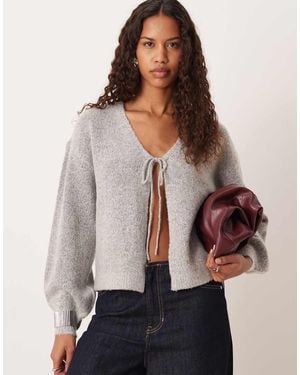 Vila Tie Front Knitted Cardigan - Grey