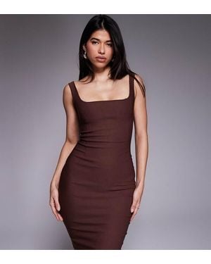 Vesper Bengaline Square Neck Bodycon Midi Dress - Purple