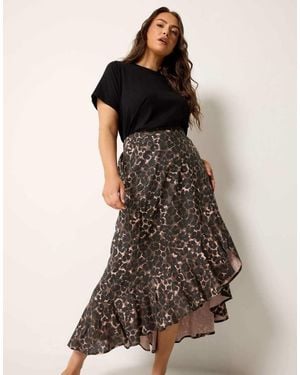 Yours Clothing Leopard Print Ruffle Maxi Skirt - Brown