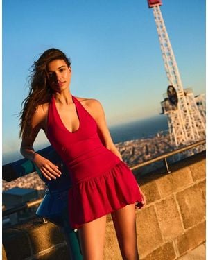 Bershka Bengaline Mini Balloon Dress - Red