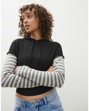 Bershka Hooded Jumper With Contrast Sleeves - Grey
