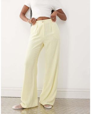 Reclaimed (vintage) Wide Leg Relaxed Linen Blend Trousers - Natural