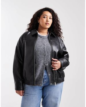Vero Moda Zip Front Leather-look Harrington Jacket - Black